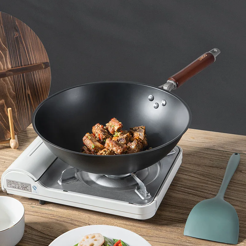 

Wok household, uncoated wok, non-stick round bottom iron pan, frying pan