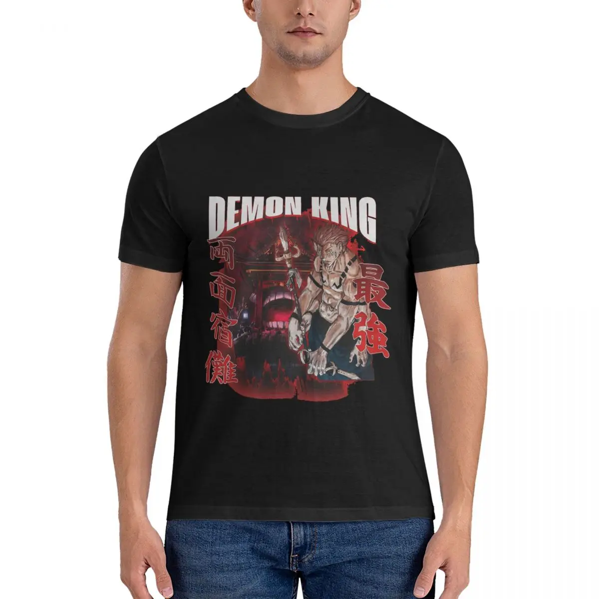 Men T-Shirts DEMON KING 100% Cotton Tees Short Sleeve jujutsu kaisen T Shirts Round Collar Clothes men clothing official-website