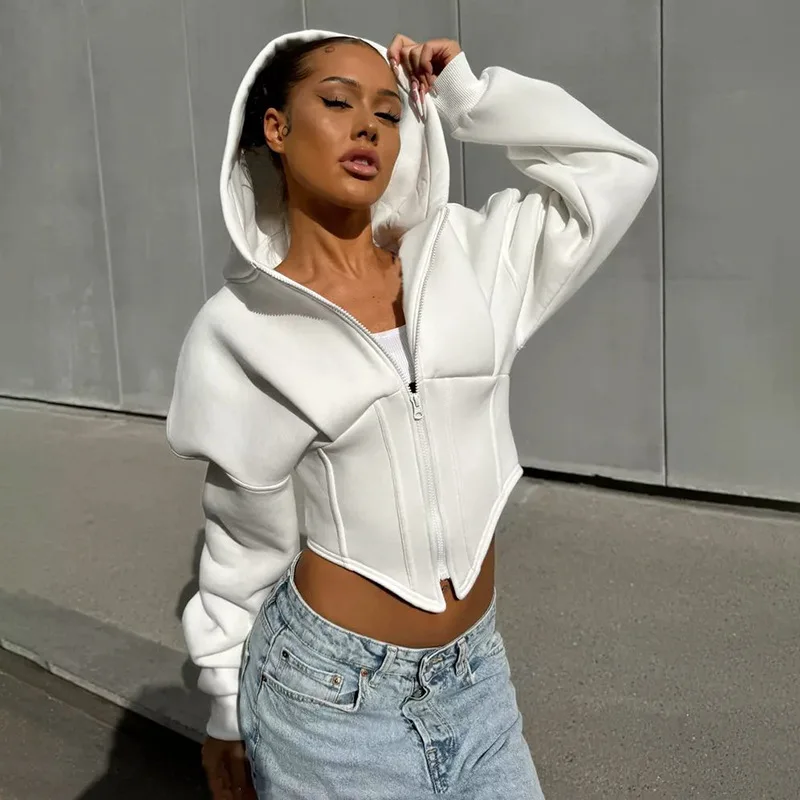 Y2k Women's Autumn Coat Spring Top Long Sleeve Zipper Cardigan Hooded Fleece Sweatshirt Simple Comfortable Casual Versatile