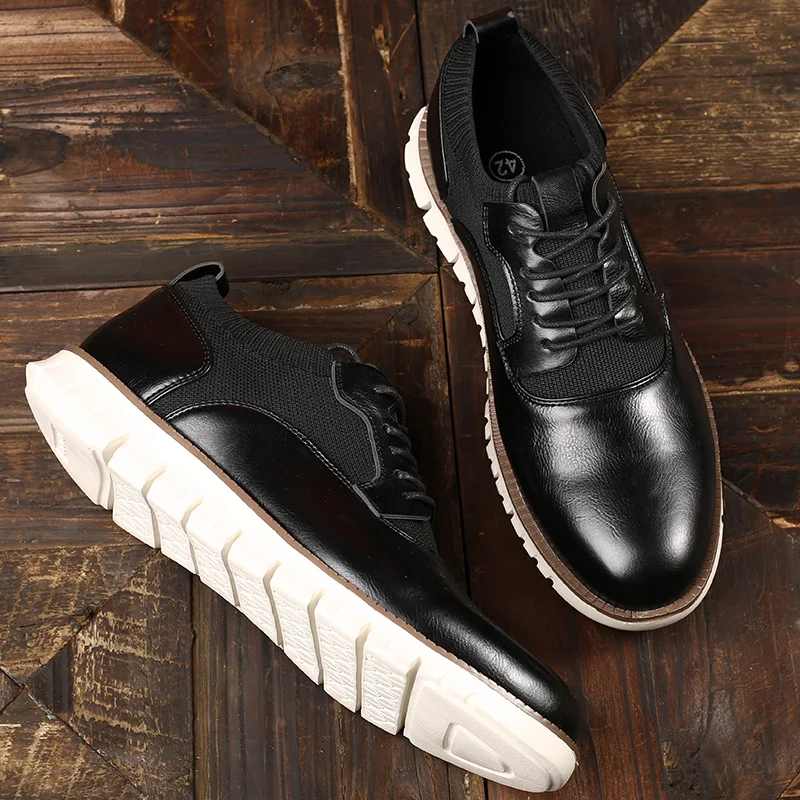 FUQIAO-Tênis de couro leve masculino, mocassins confortáveis, sapatos casuais respiráveis, moda verão, novo