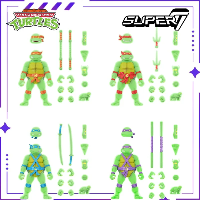 

【 in Stock 】 SUPER7 Original Limited Edition Ninja Turtles TMNT Night Light Edition 6-inch Mobile Doll 4-person Set Model Toy
