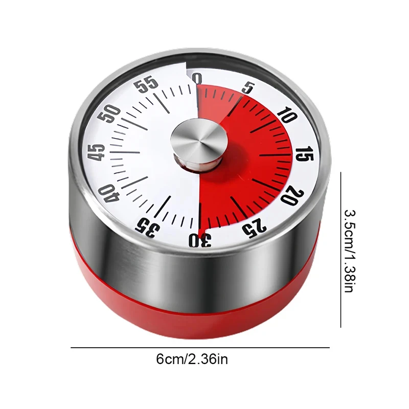 Magnetic Stainless Steel 60 Min Mechanical Countdown Timer Loud Alarm Timer for Kitchen Cooking Study Daily Use