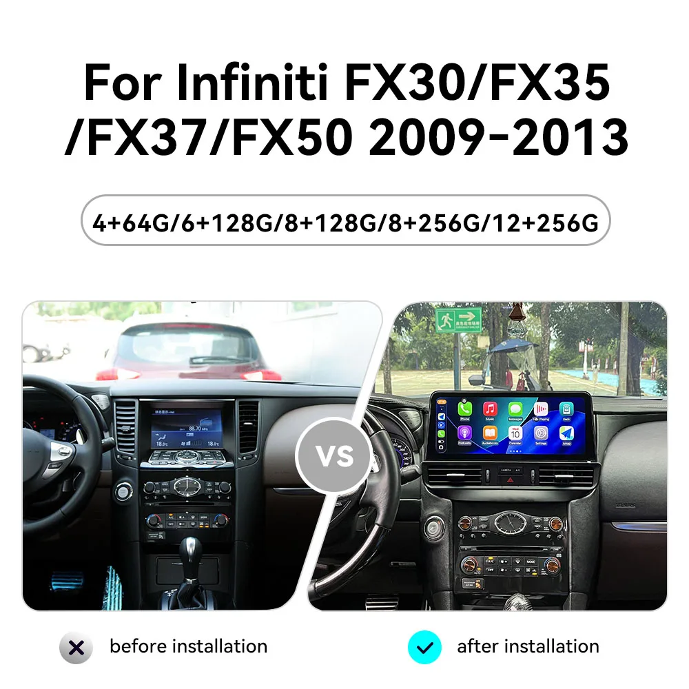 For Infiniti FX30 FX35 FX37 FX50 2009‑2013 Vertical Tesla Screen 12.3 Inch Android15 Car Head Unit Stereo GPS Navigation Wireles