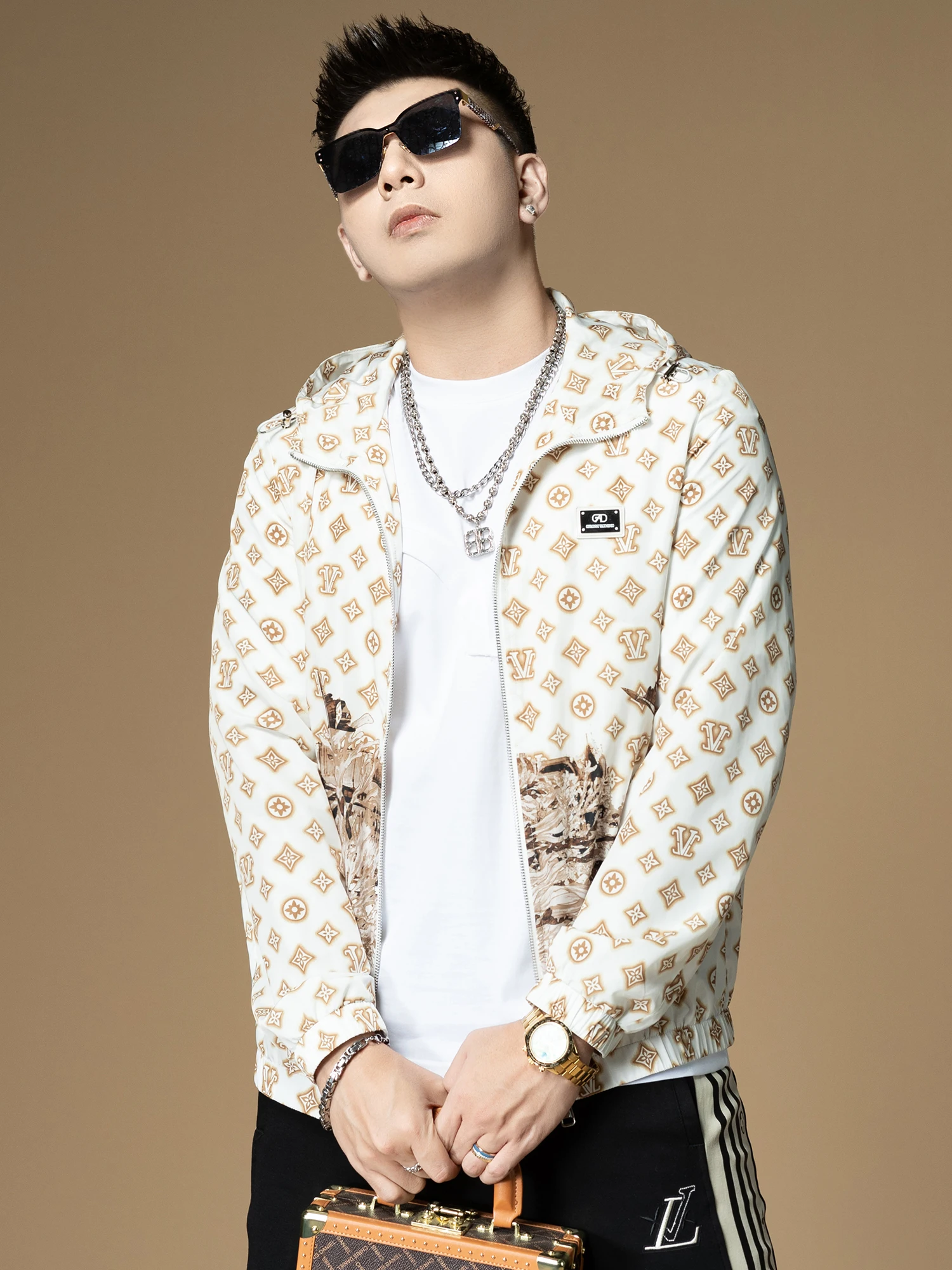 

Spring Autumn Men's Hooded Jaet Thin Casual Print Top Youth Faion Zipper Closure Long Sve Polyester Fiber Outerwear