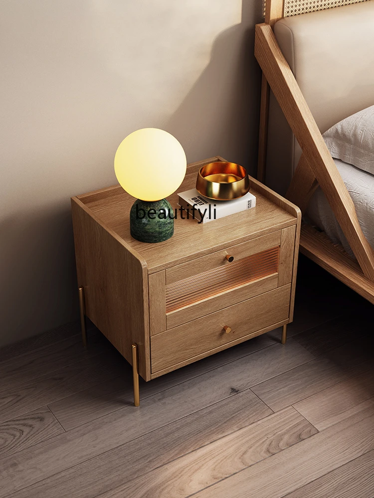 Small Apartment Bedside Table Modern Minimalist Bedroom Locker Cream Style Silent Style Solid Wood Bedside Cabinet