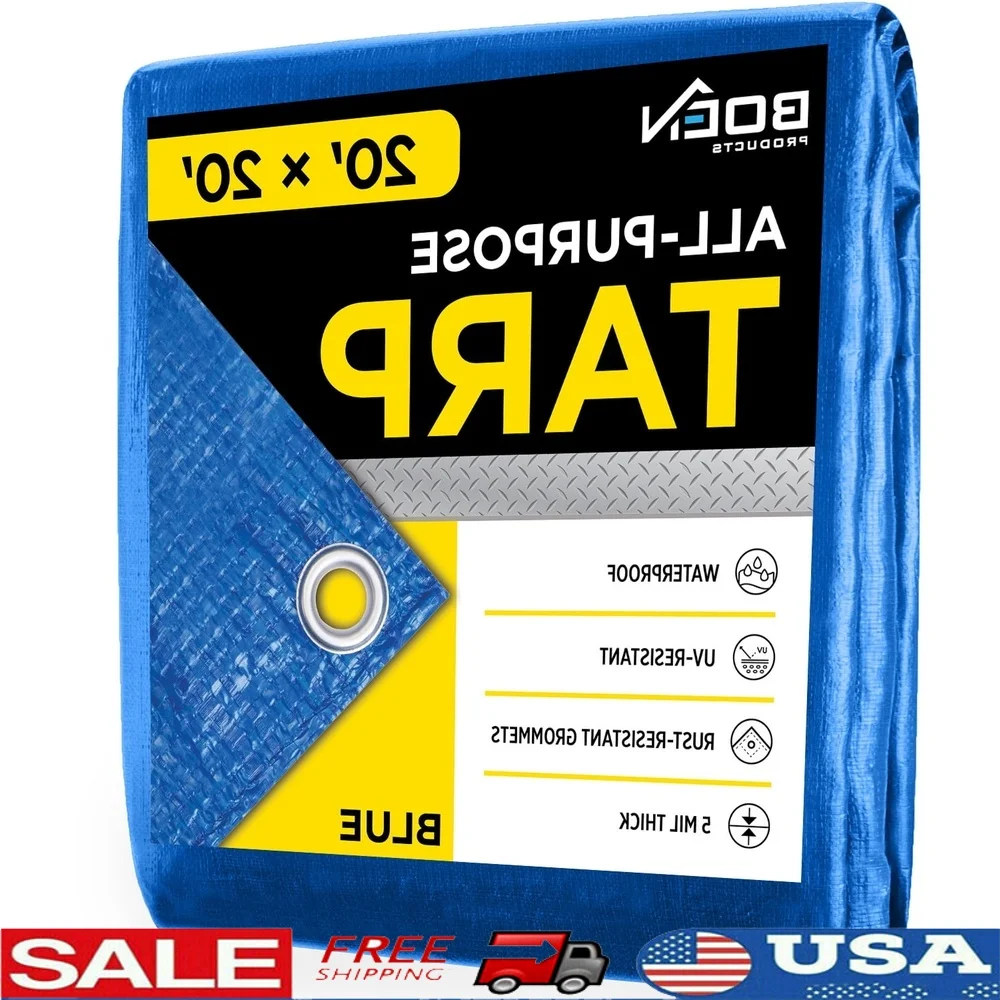 

Сверхмощный синий брезент 20x20, водонепроницаемый многоцелевой чехол, устойчивый к разрыву конструкция, ландшафтный дизайн, уличный навес, палатка, лодка, автофургон