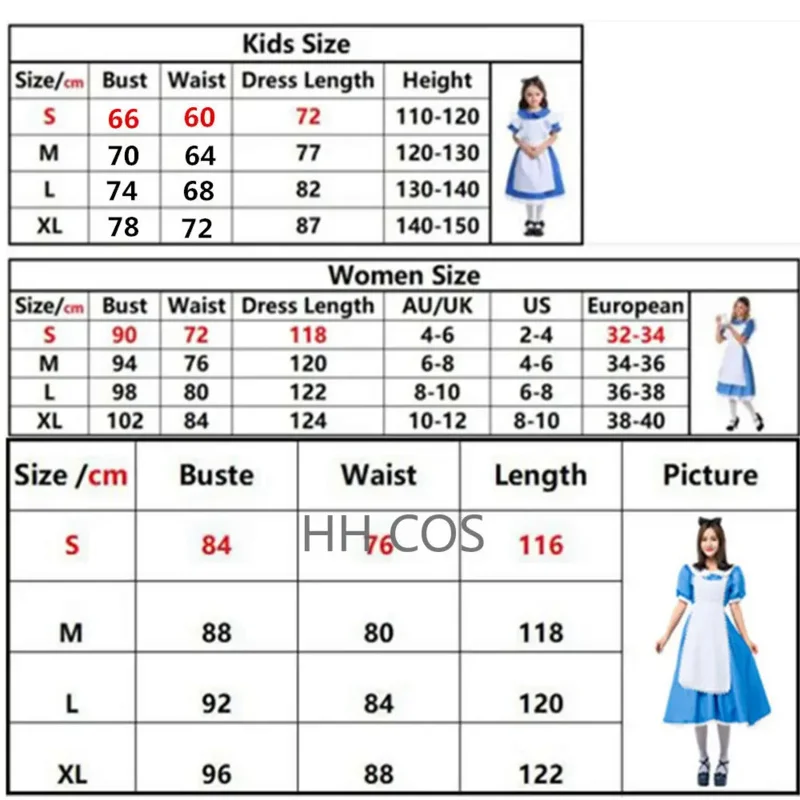 أليس في بلاد العجائب مغامرات للنساء ، خادمة لوليتا تأثيري زي ، ملابس أنيمي للبالغين والأطفال ، فستان حفلة الهالوين ، الكبار ، سيسي