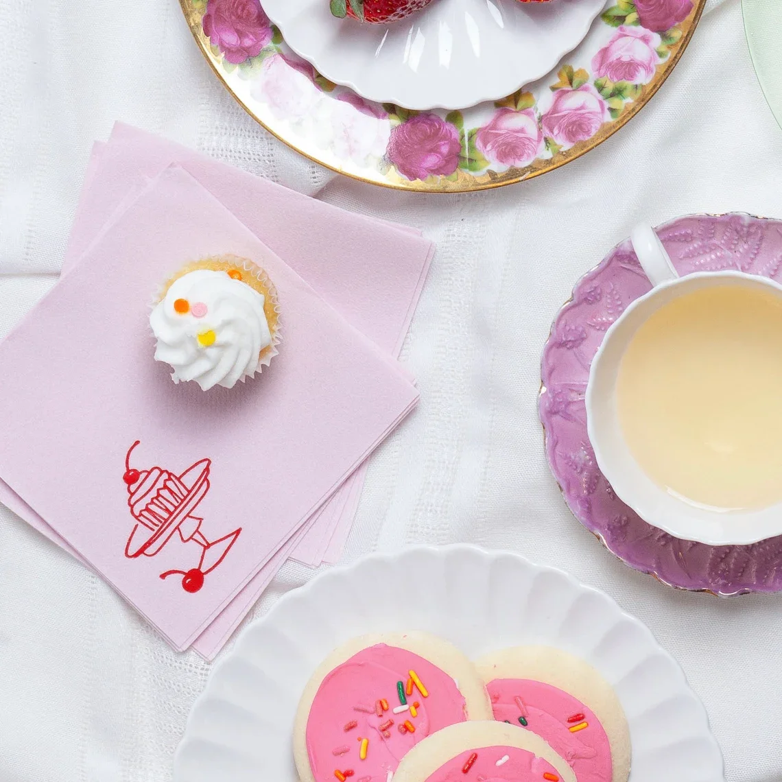 Cupcake Pastel Pink Cocktail Napkin Set | Guest Towel | Entertaining | Hostess | Party | Bachelorette | Baby Shower | Bridal Sho