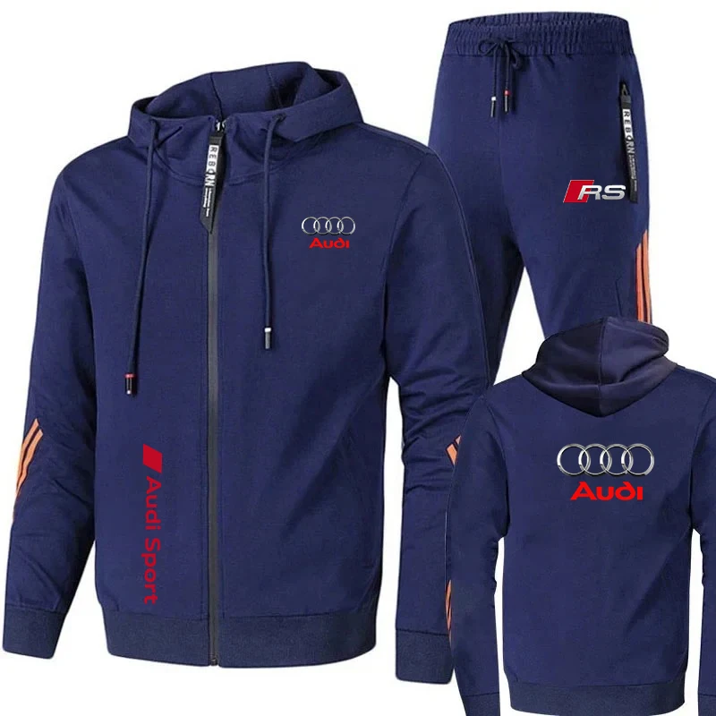 Chándal Para Hombre, Ropa Deportiva Con Logo De Audi Impreso, Jersey Con Capucha Y Cremallera + Pantalones, Conjunto De 2 Piezas