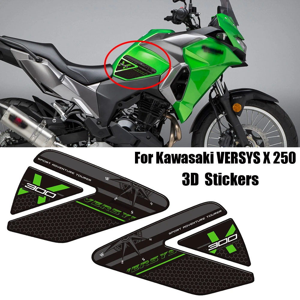 Motorcycle Stickers Decals Gas Fuel Oil Kit Knee Protector Tank Pad Grips For Kawasaki VERSYS X 250 250X VERSYS-X Tourer X-250