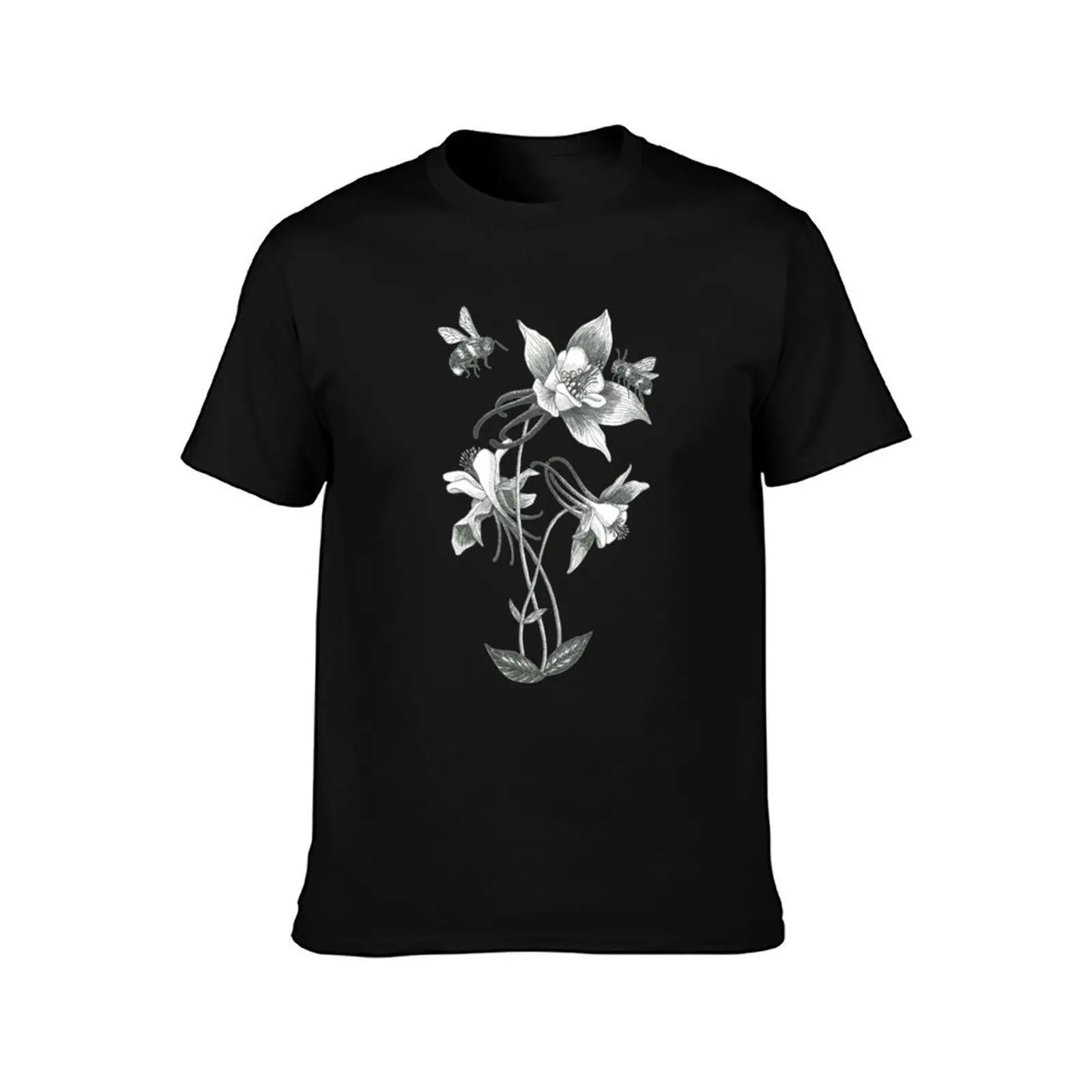 bees on mountain flowers with turquoise blue background T-Shirt Minimalist Graphic Tee Shirt T-Shirt