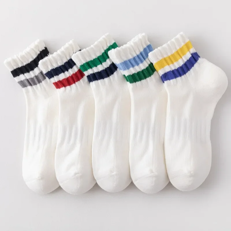 New Colorful Striped Cotton Breathable Short Sports Socks Men Outdoor Cycling Running Basketball Socks Fashion Couple Socks