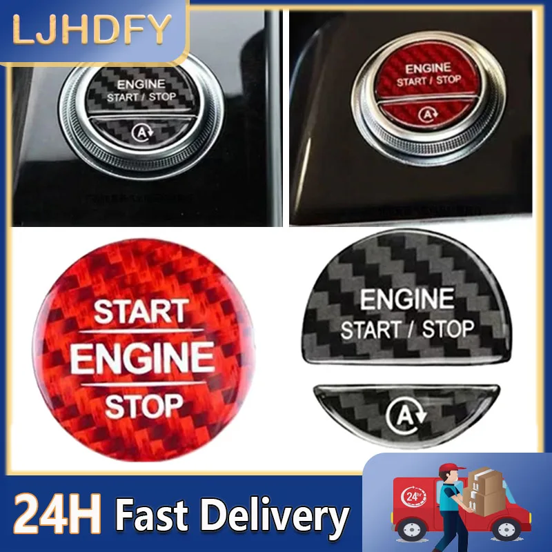 Engine Start Button Sticker Trim for Car Interior, Carbon Fiber Look Finish with Adhesive Ignition Button Cover