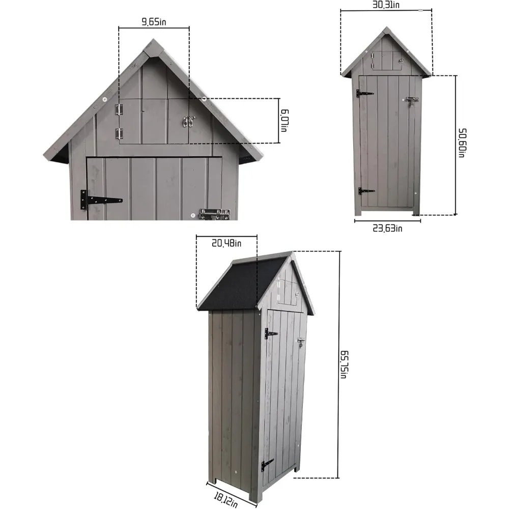 Outdoor Storage Shed, Wooden Garden with Lockable Door - Outside Waterproof Storage Tool, Large Storage Space Outdoor Cabinet