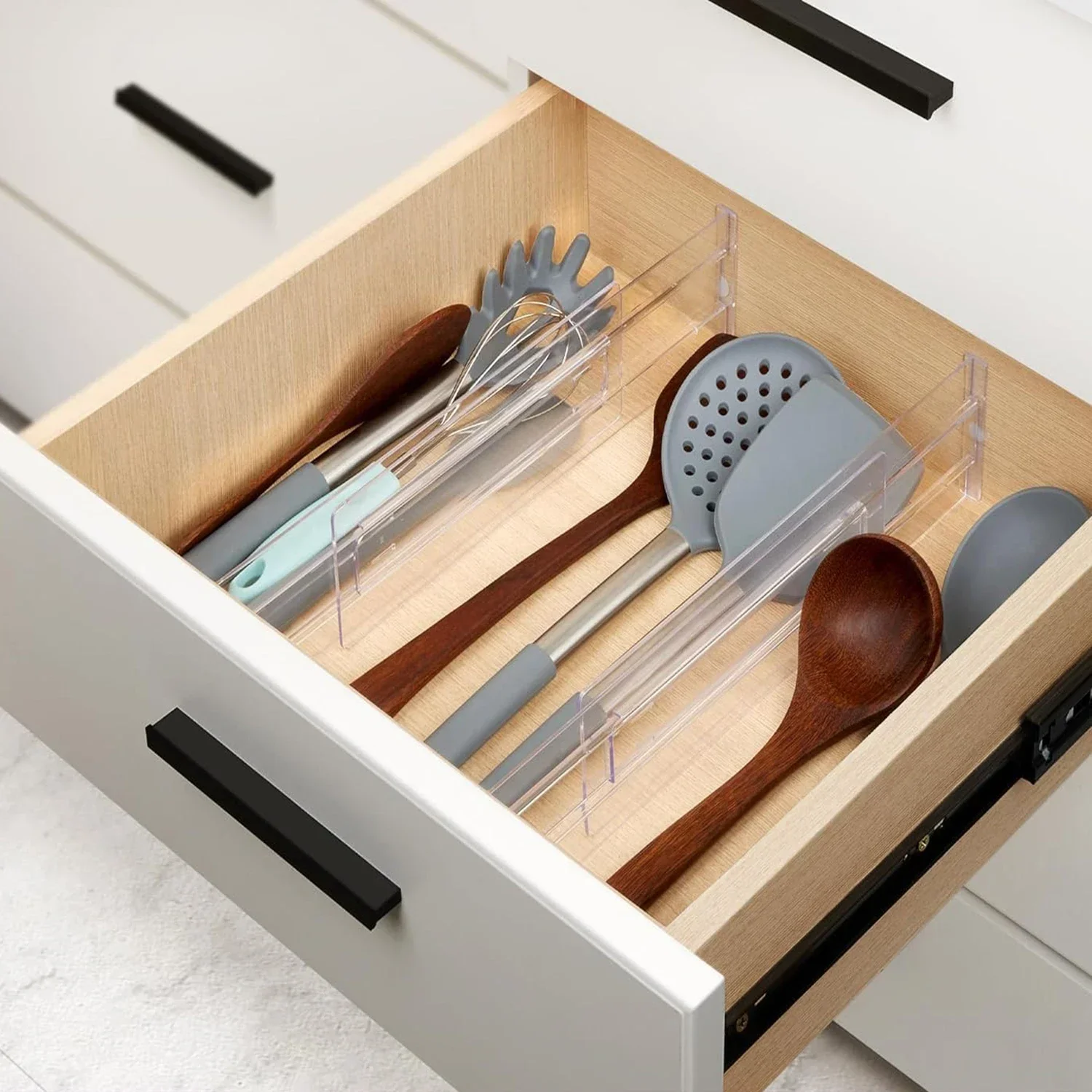 1/2/4/8Pcs Transparent Drawer Dividers Adjustable Expandable Drawer Dividers for Clothing Utensils Cosmetics Office Storage