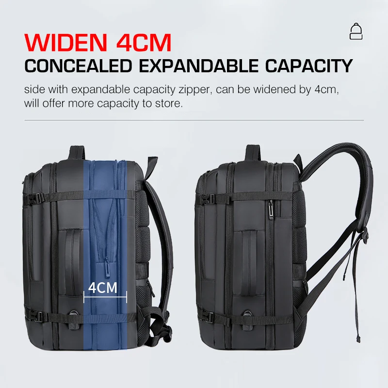 Imagem -04 - Mochila Grande Grande Capacidade Expansível Mochila à Prova Dusb Água com Usb Trabalho Estudo Negócios Viagem Portátil Mochila Homem Pro Logotipo Personalizado Mochilas