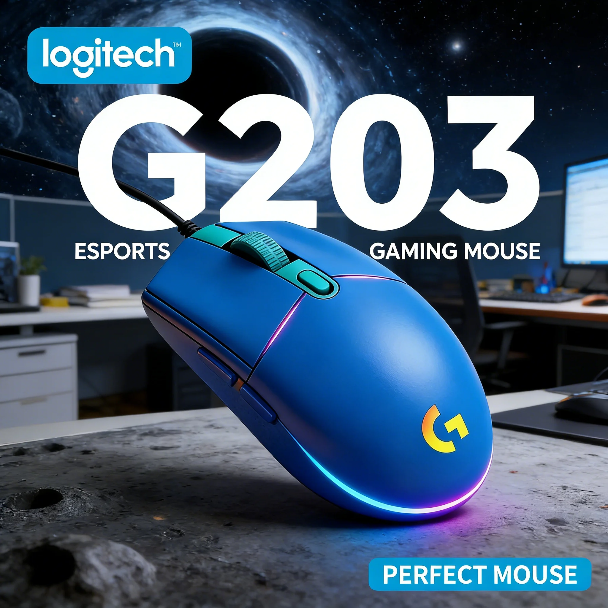 

Logitech G203 Wired Gaming Mouse 8000 DPI RGB Backlight 6 Buttons 1ms Response Time Lightweight 85g for PC And Laptop