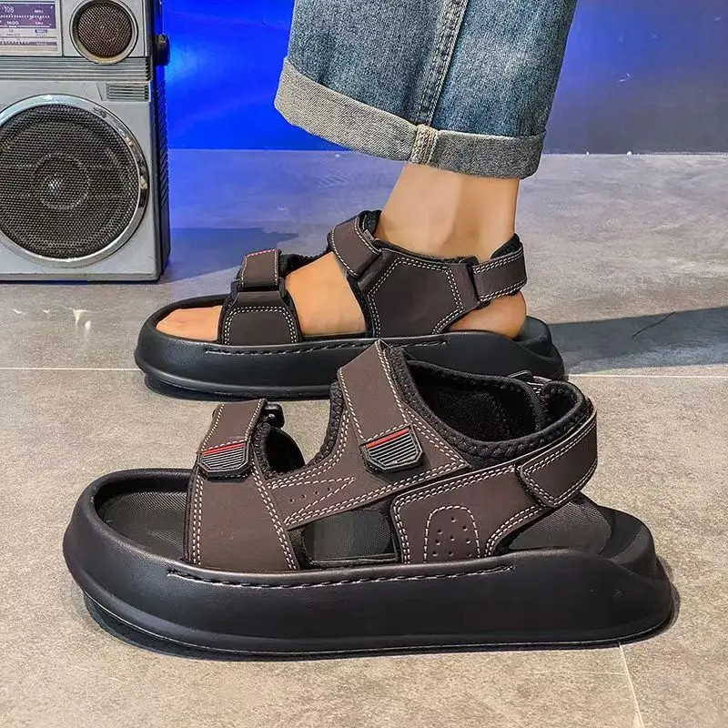 Men 2026 Summer New One word Velcro Casual Sport Sandals Soft sole Lightweight Non Slip Anti Odor Outdoor Beach Sandals