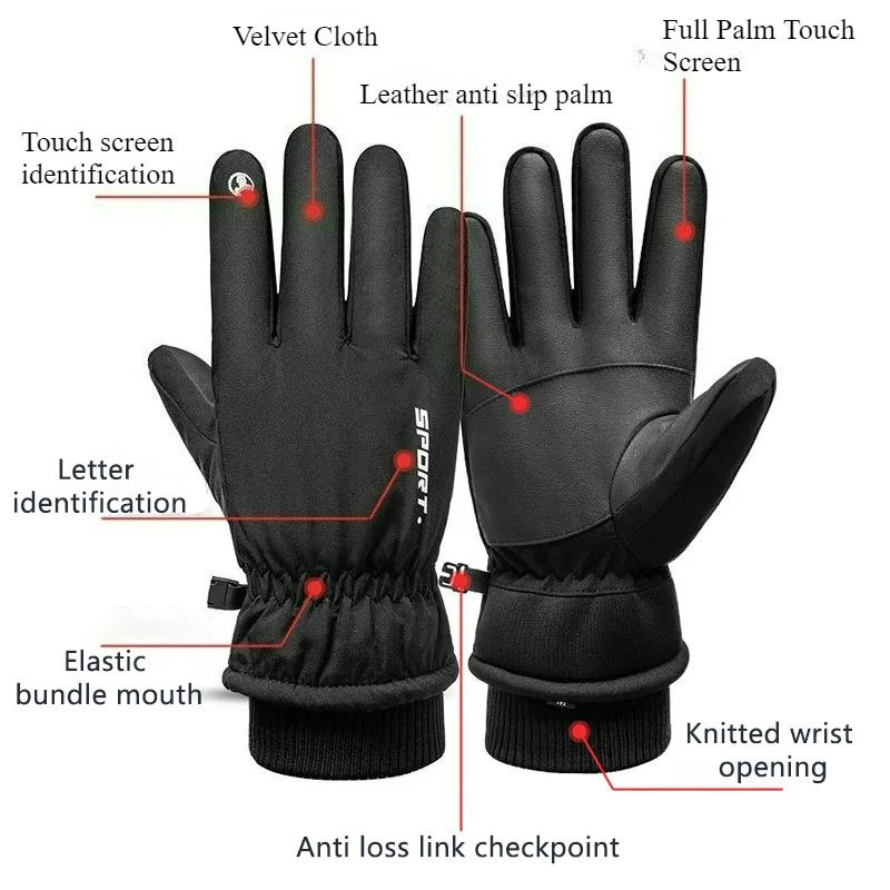 스키 장갑 남성 방수 내한성 두꺼운 외부 사이클링 따뜻한 겨울 낚시 사이클 스키 장비 여성 야외 착용