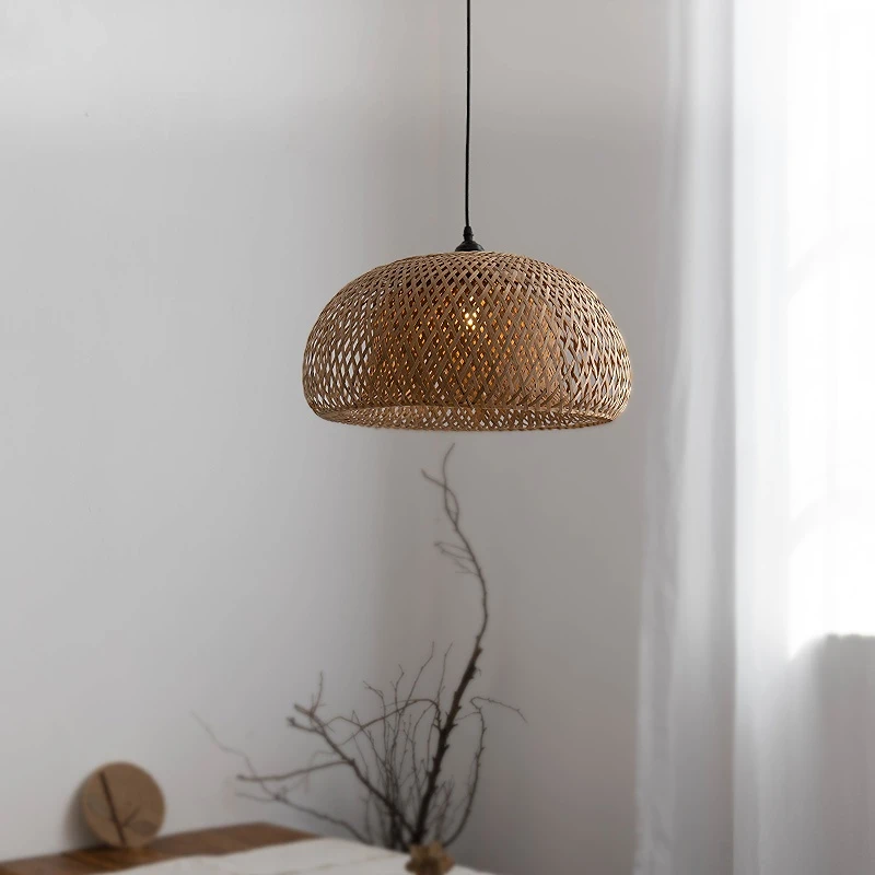 Natural Hand-Woven bamboo Lantern pendant lamp Rattan Wicker Retro Restaurant Hanging Light Handmade Lampshade E27 light fixture