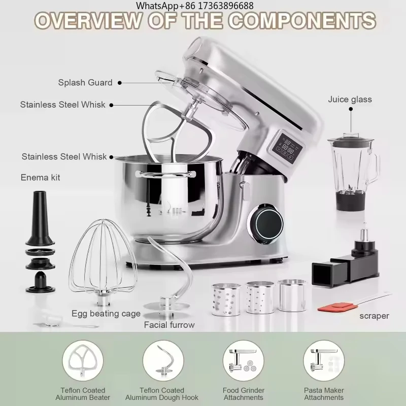 2026 5-in-1 8L  Desktop Stand Mixer Multifunctional Fruit Vegetable and Orange Juicer Bread Dough Mixer