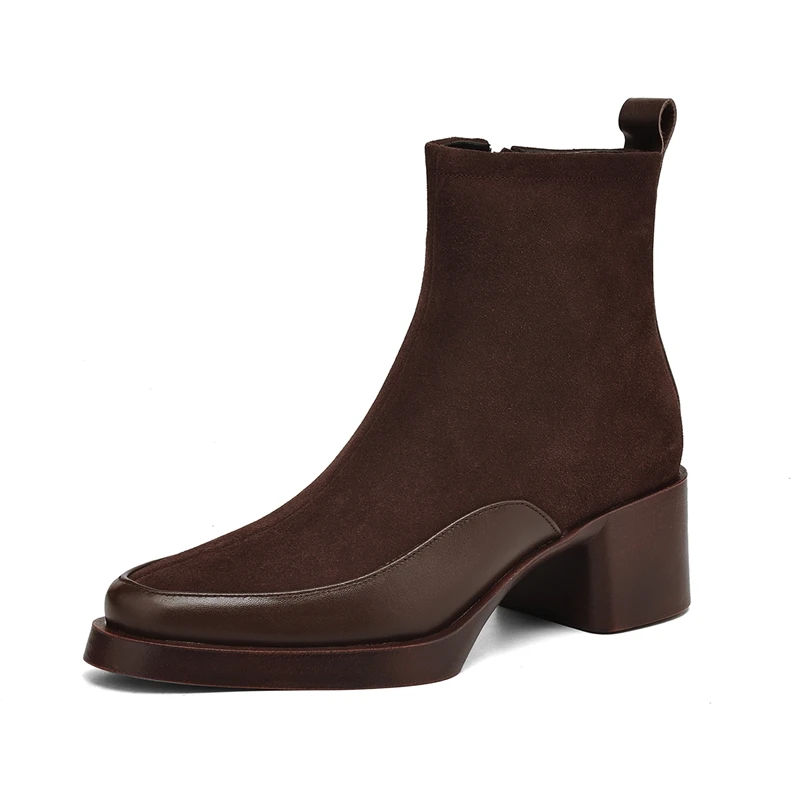 

AIYUQI 2025 New Women's Short boots Genuine Leather Chunky Heel High Heel Boots female Large Size Pointed Toe Women Ankle Boots