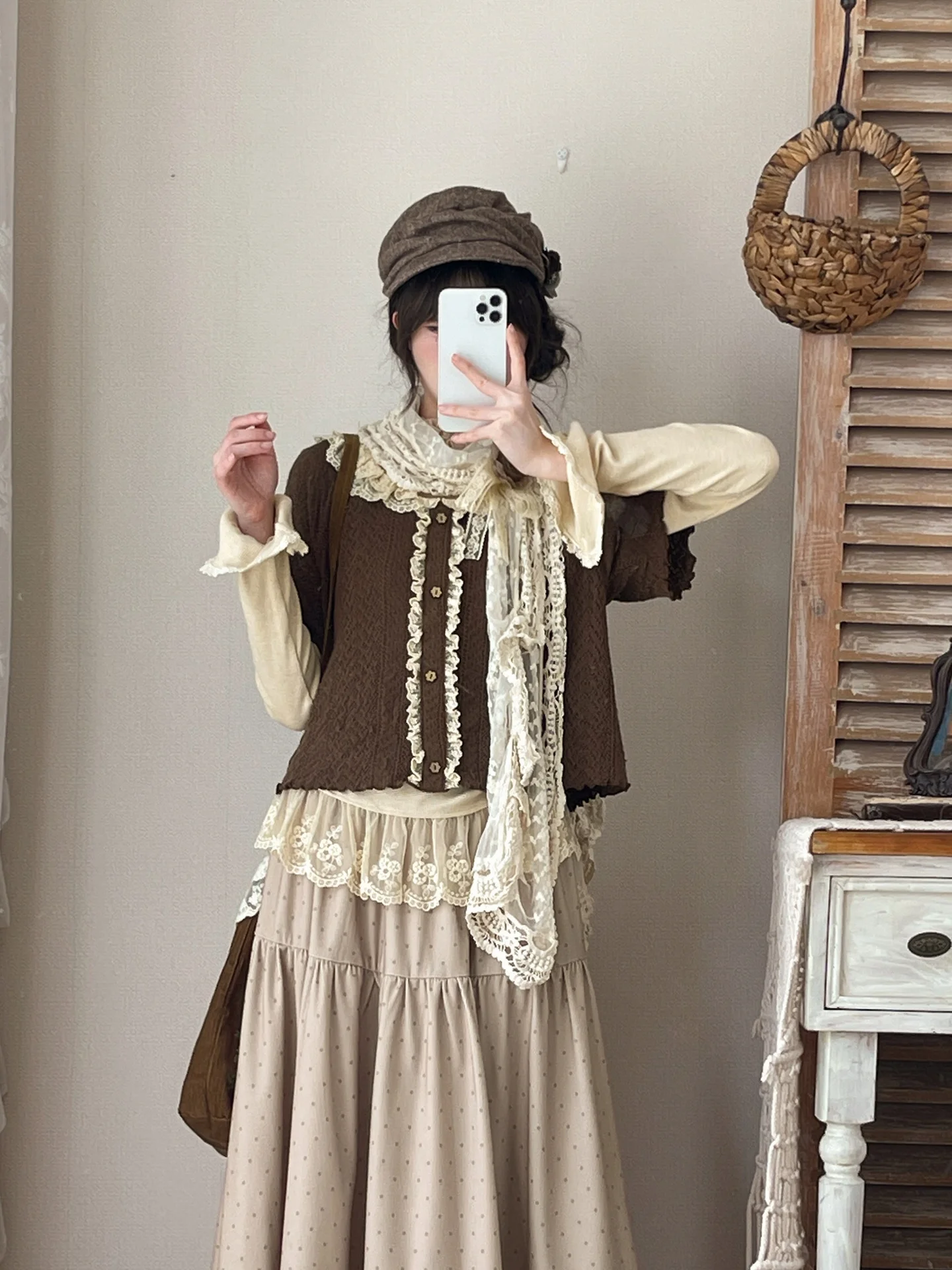 Sweet Style Short Sleeve Knitted Hollow out Brown Women's T-Shirt Forest Girl Tribe Autumn Wear Polyester Spandex Blend