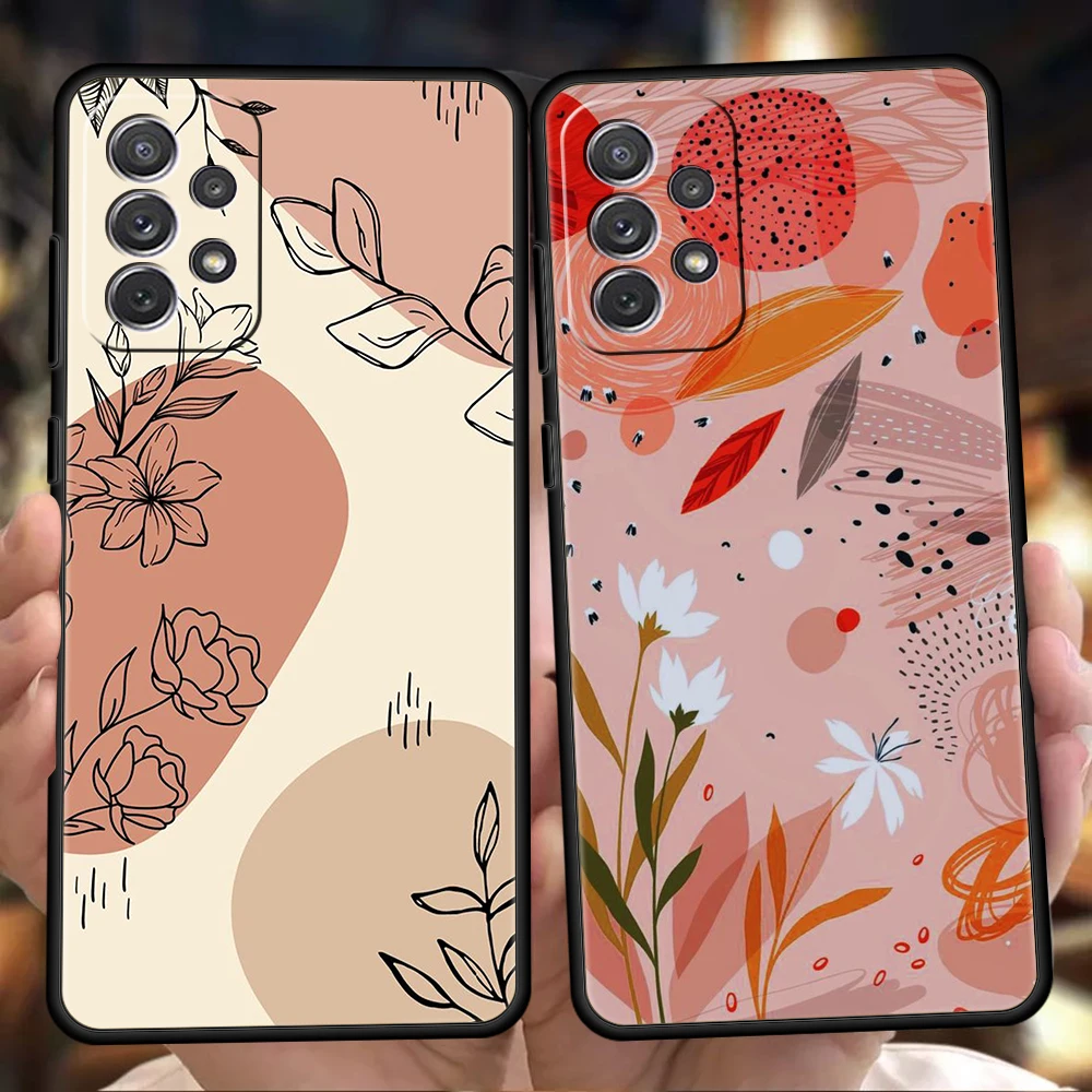 Line Art Sketch Flower Silicone Case For Samsung Galaxy A32 A52 A13 A22 A72 A51 A71 A41 A11 A31 A21S 5G Luxury Phone Cover Shell