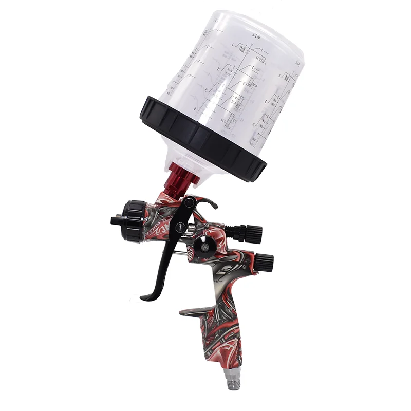 Professional 1000B Paint Spray Gun With Air Pressure Gauge Disposable No-Clean Mixing Cup High Atomization Pneumatic Sprayer