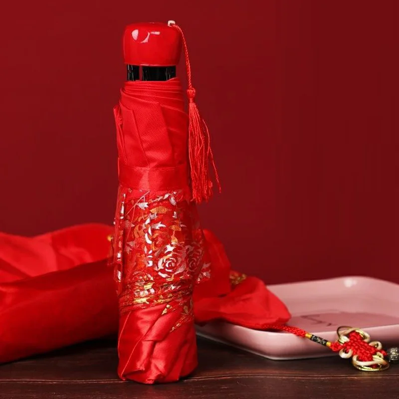 

Кружевной складной зонт для девочек, принт красной розы, свадебный зонт, мода Apollo, китайское свадебное украшение, женский зонт