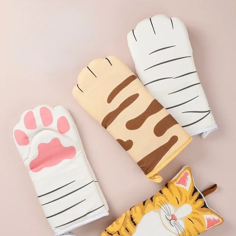 

1pcs Cute Cat Paws Oven Mitts Cat Claw Baking Oven Gloves Anti-scald Microwave Heat Resistant Insulation Non-slip Cat Paw Gloves