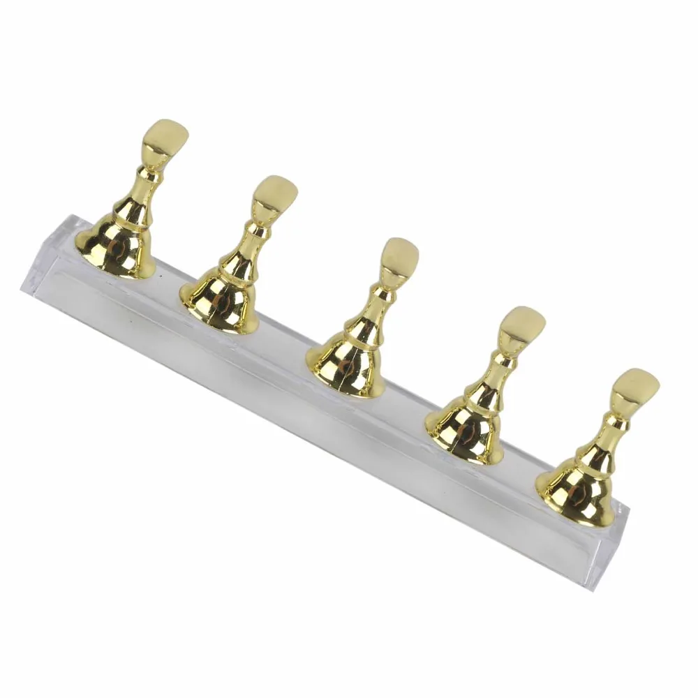 5pcs Gold Magnetic Nail Display Stand Acrylic Long Strip Acrylic Nail Showing Shelf Magnetic Adsorption False Nail Tip Holder