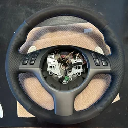 Car Steering Wheel Cover Black Suede Genuine Leather For BMW M Sport E46 330i 330Ci E39 M3 M5 540i 525i 530i Braiding Cover