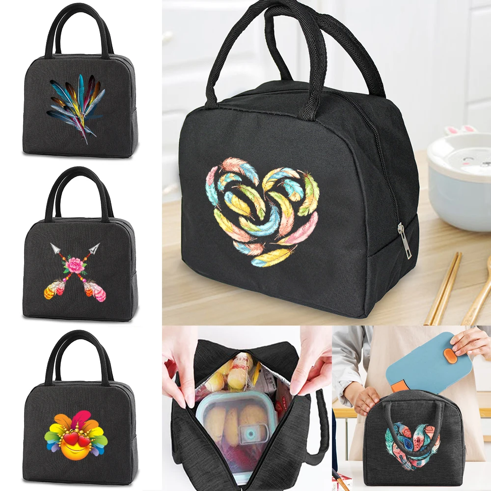 Insulated Lunch Bag for Women Cooler Bags Unisex Thermal Bag Portable Lunch Box Food Tote Feather Series Lunch Bags for Work