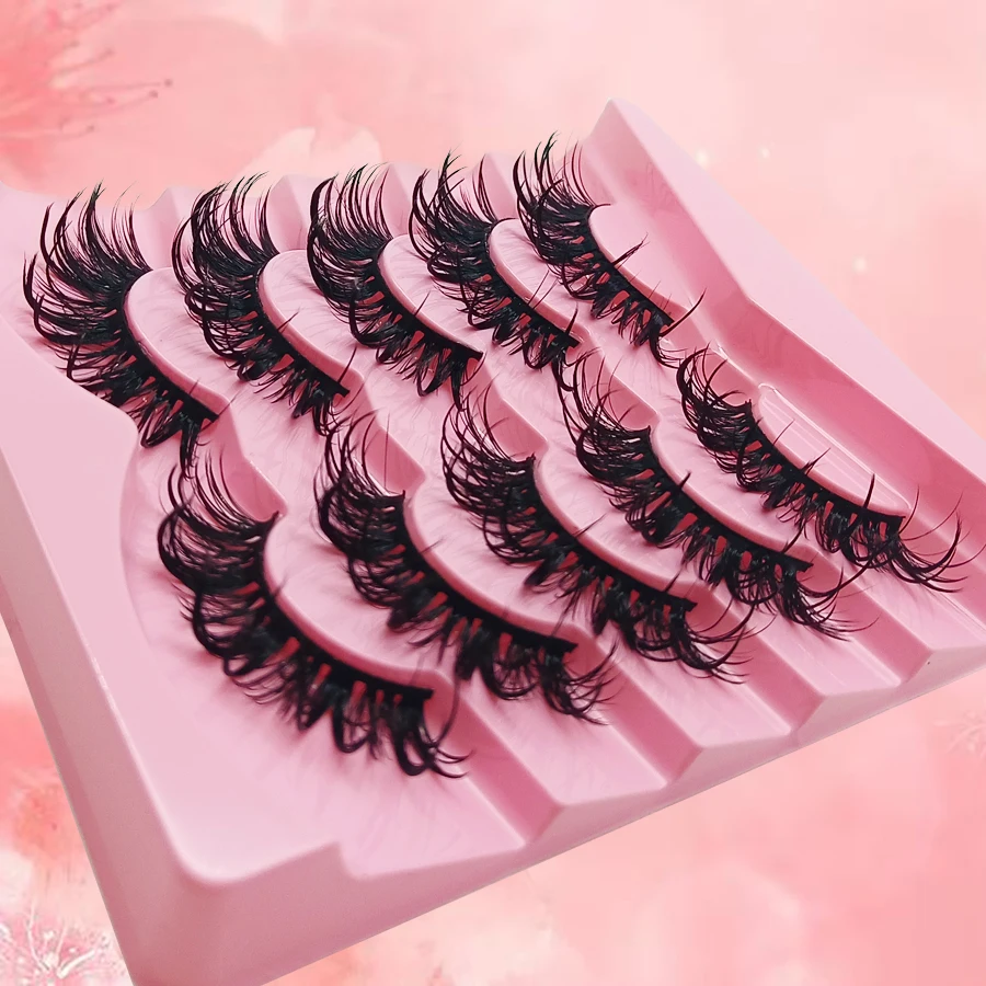黒いステムの自然な外観のつけまつげ5組、鮮やかで柔らかくふわふわ、ロールプレイングメイクに適しています。