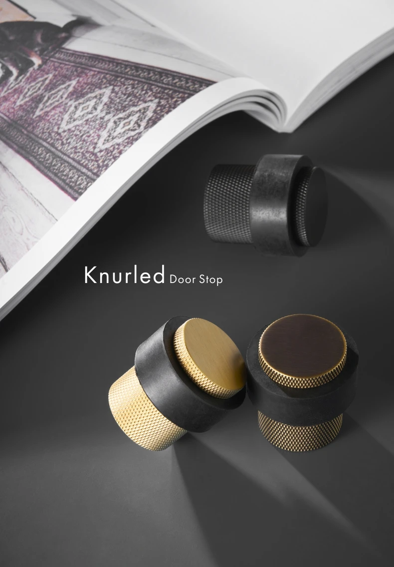 Dooroom Knurled Brass Rubber Door Stops Bathroom Door Stopper Heavy Duty Floor Mount Bumper Non-magnetic Door Holder Catch