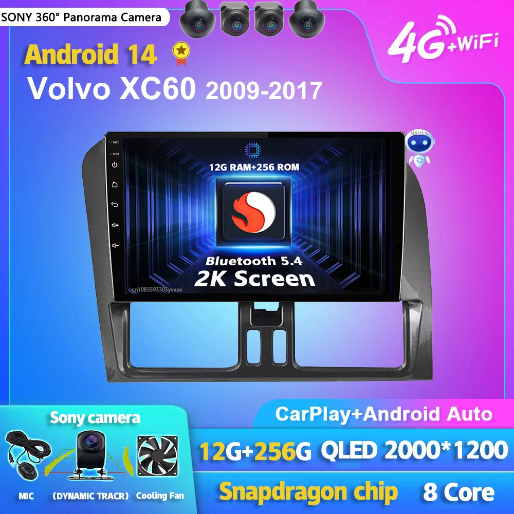 

Android 14 Carplay Auto 2K Screen Car Radio BT Multimedia Player For Volvo XC60 2009 - 2017 Autoradio GPS Stereo 2din Head Unit