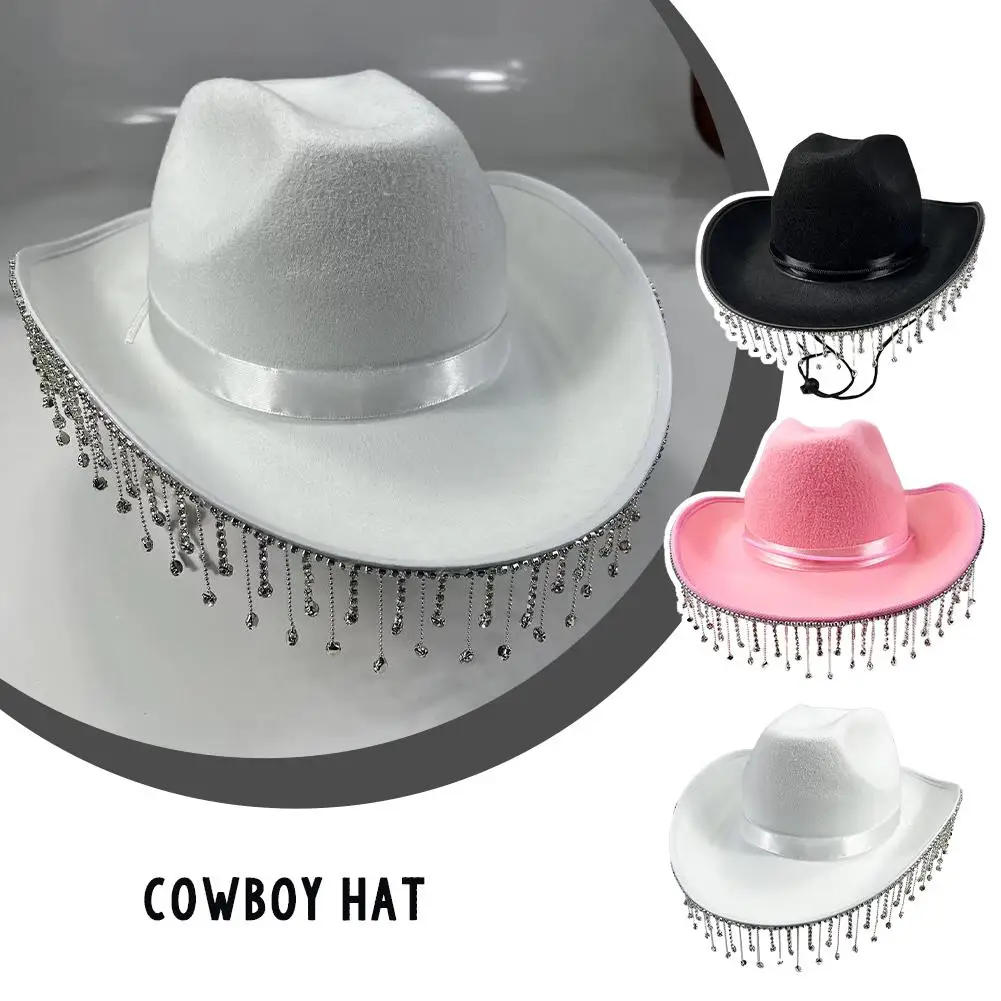 Strass Kwastjes Cowboyhoed Roze Cowgirl Hoed Feest E-Girls Casual Veer Sterrint Caps Vintage Koninklijke Hofstijl Elegante Hoed