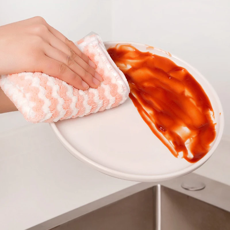 

10 шт., кухонная тряпка для чистки, коралловый флис, ткань для мытья посуды, супер впитывающая губка для мытья посуды, сухие и влажные кухонные чистящие полотенца