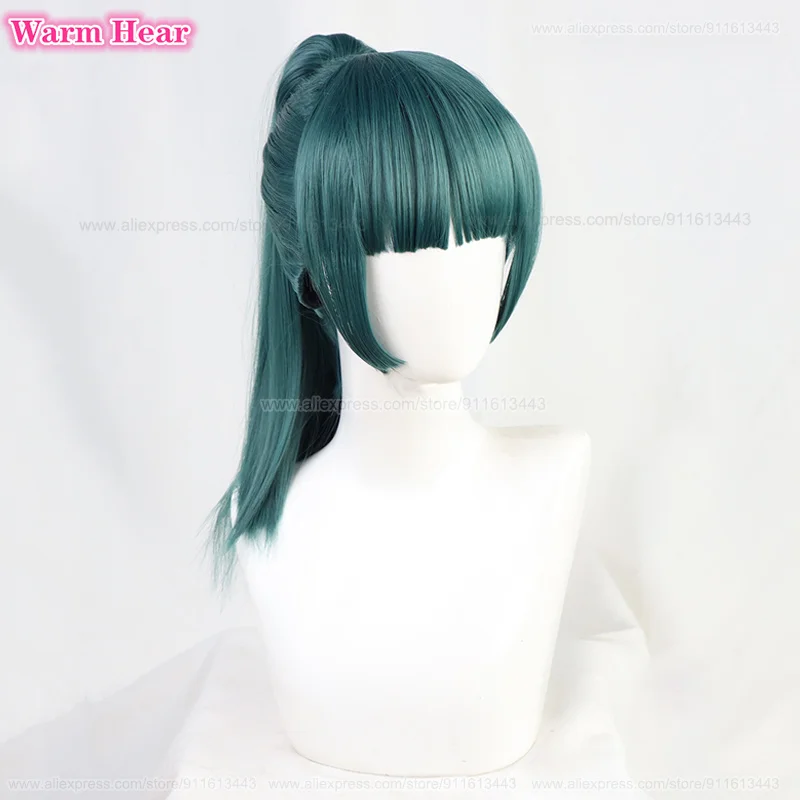 Anime Zenin Maki Synthetic Hair Long Black Green Cosplay Anime Wig With Glasses Heat Resistant Hair Halloween Props + A Wig Cap