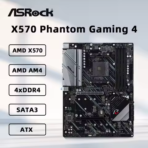 ASRock X570 Phantom Gaming 4 Motherboard AM4 AM5 4xDDR4 PCIe 4.0 Support 5800X3D 5900 5700x3D 5600G 2700 CPU ATX M.2 NVME