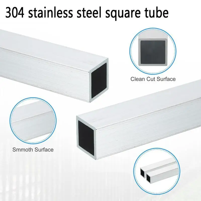 1Pcs 304 Stainlesss Steel Square Tube 10mm-40mm 1mm Thick Structural Tube 250/300/500mm Corrosion Resistance