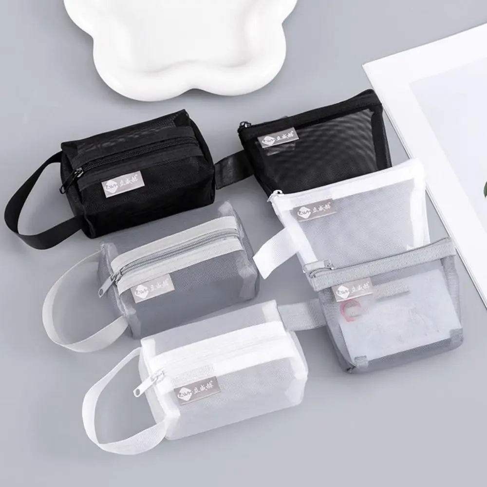 

Breathable Square Mesh Storage Pouch Lightweight Mini Wash Bag Mini Zipper Coin Purse Large Capacity Stationery Case