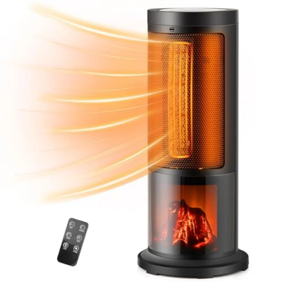 17-Inch Tower Space Heater for Indoor Use, 1500W PTC Fireplace Heater with 3D Realistic Flame, Thermostat, 135 Oscillation, Re