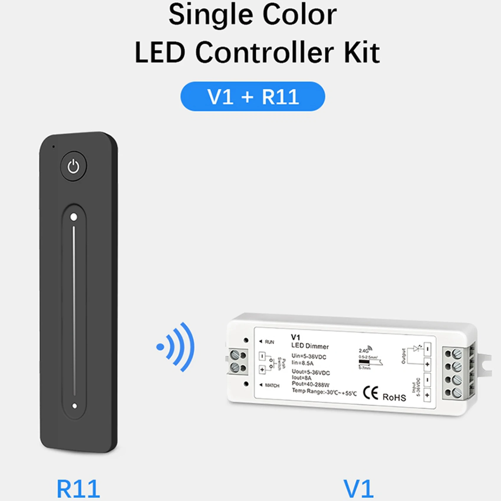

AB35-2X LED Dimmer 12V 5V 24V 36V 8A PWM Wireless RF Switch With 2.4G Brightness Contact Remote For Led Single Color Strip