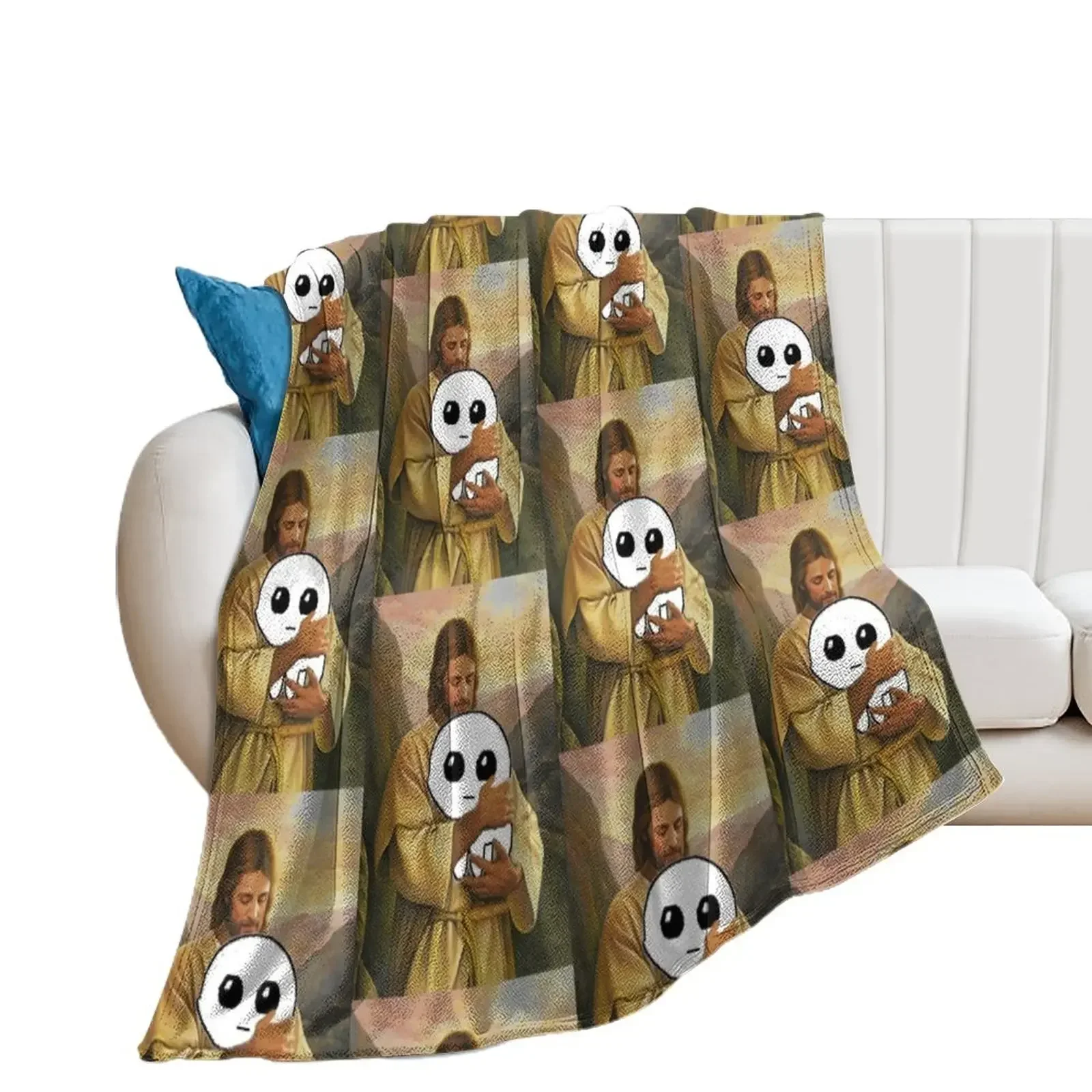 jesus holding autism creature tbh creature Throw Blanket Hairy Quilt Comforter Blankets