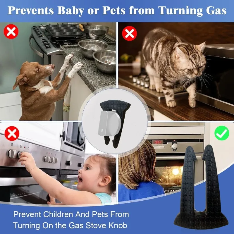 AT02-Modern Simple Kitchen Gadget Set-Child Safety Gas Stove Knob Covers& Silicone Lock Buckles(4Pcs)