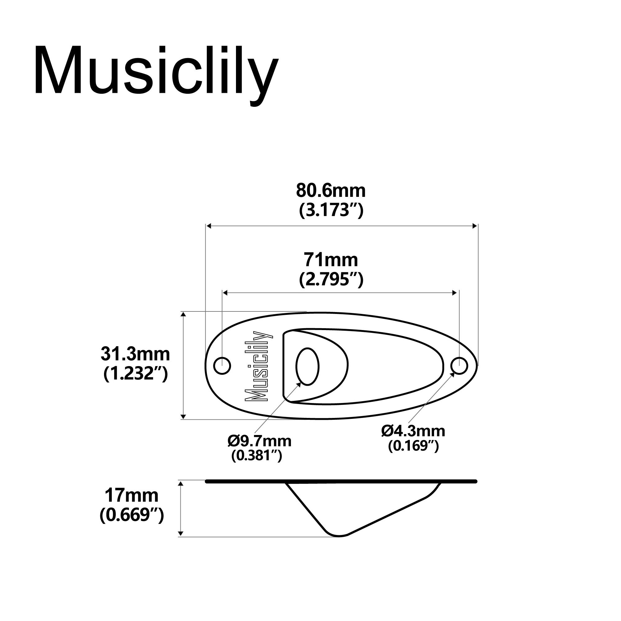 Musiclily Ultra Colorful Series Aluminium/Brass Boat Jack Socket Plate 3/8 Inch for ST Style Electric Guitar