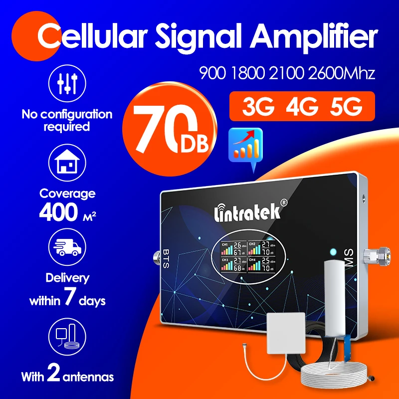 Lintratek Cellular amplifier 4-band 3G 4G cellular and internet amplifier Cellphone signal booster Boosting wooden house signals