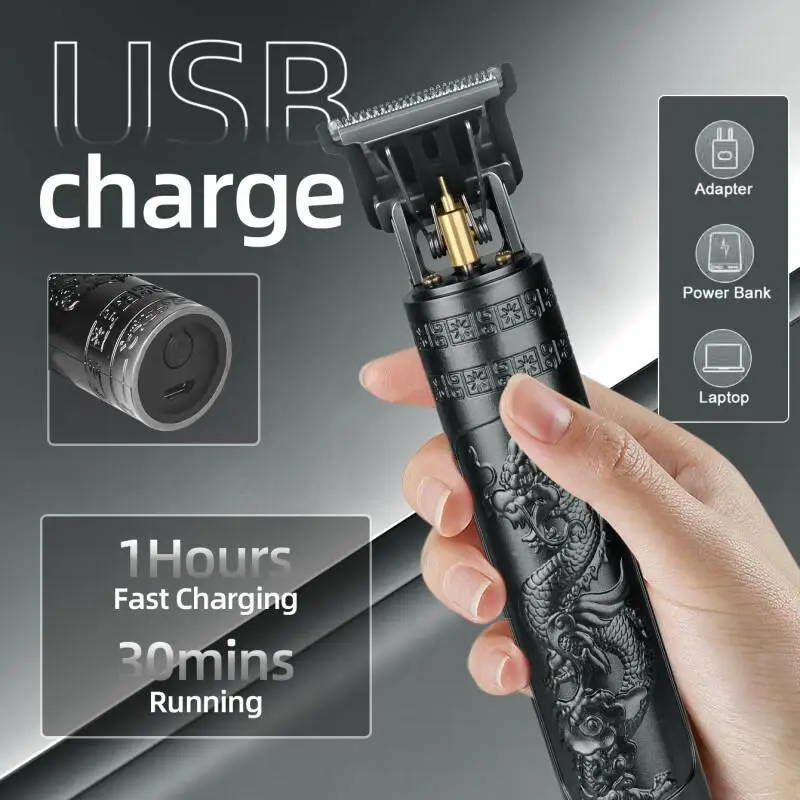 KIKIDO Hair Cutting Machine Professional Cordless Clipper Hair Rechargeable Portable Fashion 1.5/2/3/4Mm Trimmer for Man ﻿T9-1